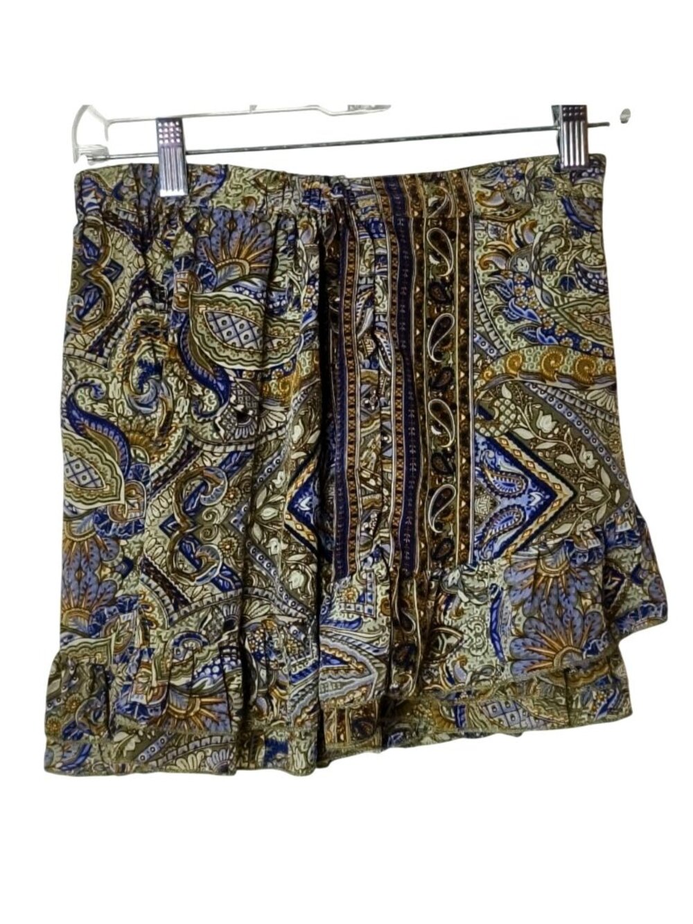 Natura Womens S Y2K Ruffle Shorts Boho Paisley Tie Wrap Festive Cottagecore Hip
